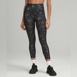 Lululemon Wunder Train High-Rise 23" Logo Flourish Black Iridescent Foil Size 2